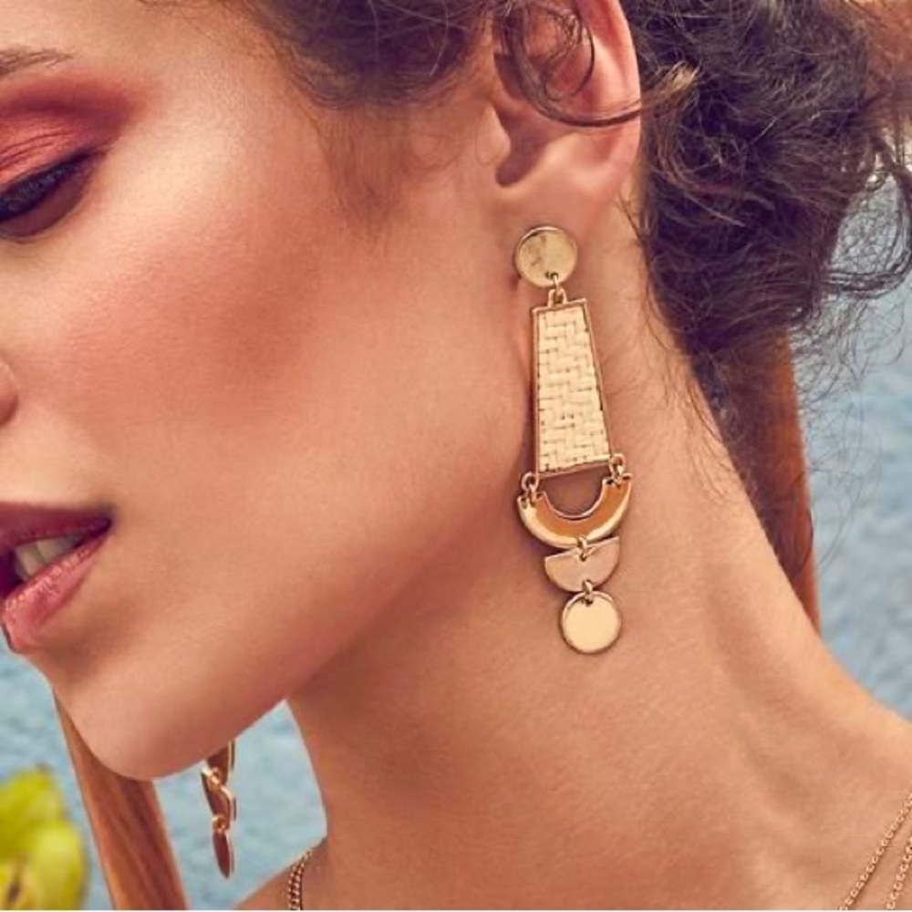 ✨ Wanderlust + Co 🌙 18K Gold, Lilia Gold & Ivory Earrings, Exotic Aztec Design